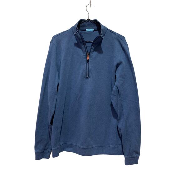 J McLaughlin Sweater Men XL Blue 1/4 Zip Pullover Long Sleeve Pima Cotton - Picture 1 of 7